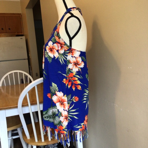 Indocraft Imports. Royal Blue Colorful Flowered Backless Shirt. 10-12. - Picture 5 of 9